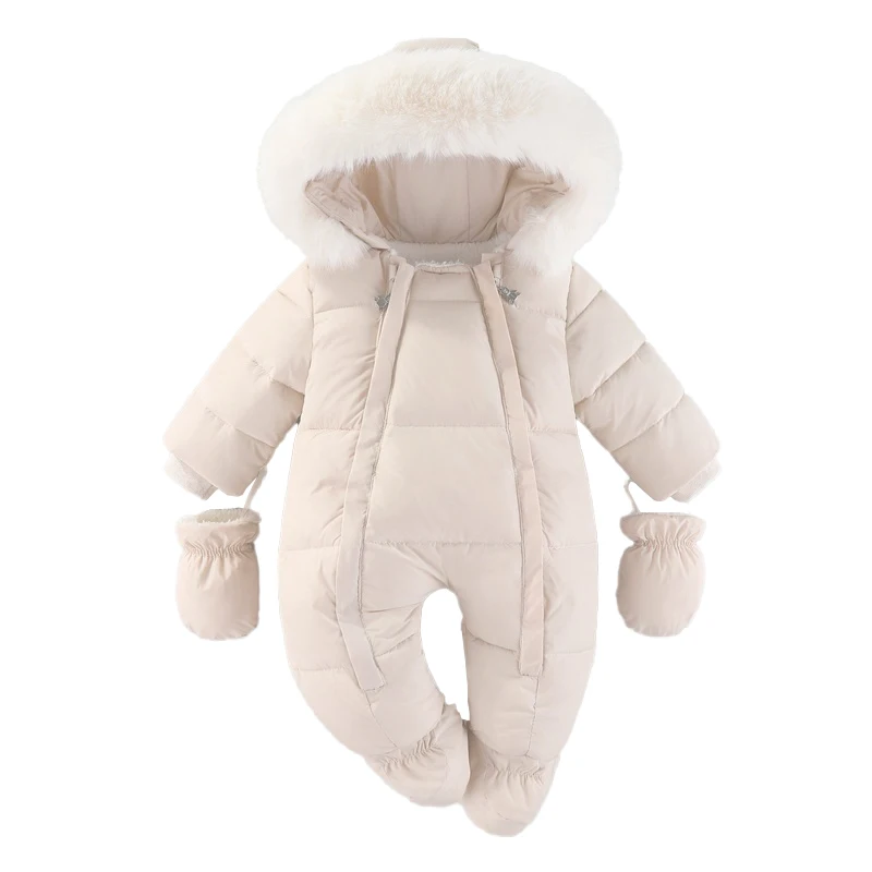 2026 New Winter Baby Rompers Thick Warm Infant Hooded Inside Fleece Jumpsuit Newborn Boy Girl Overalls Toddler Clothing Set