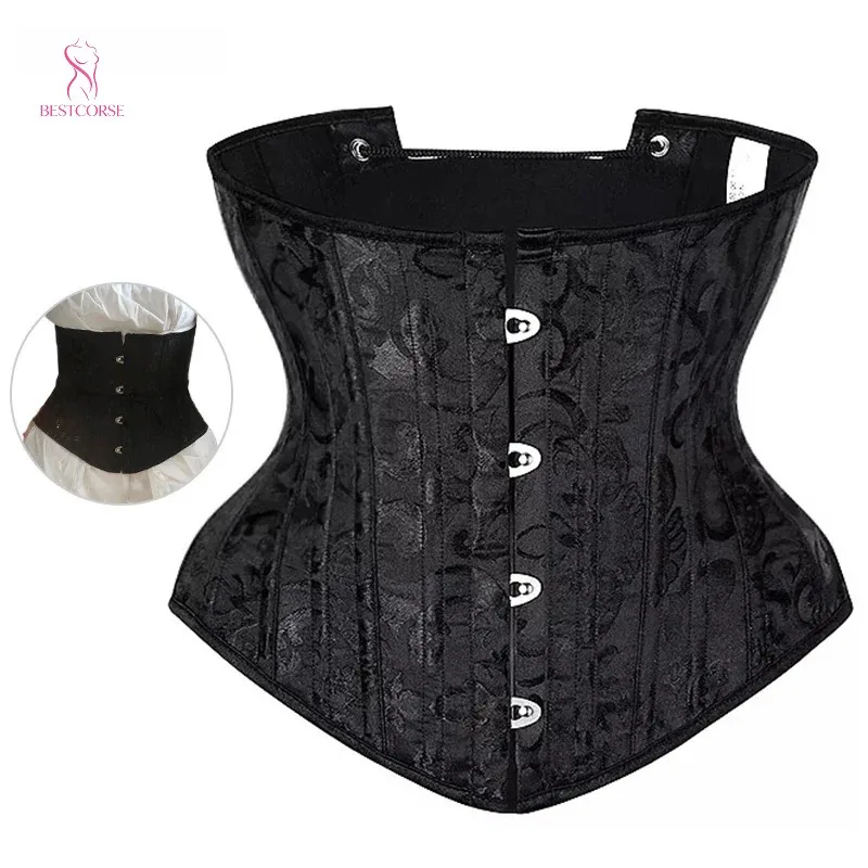 

Black Underbust Corset 24 Steel boned Plus Size Women Slimming Waist Bustiers Top Mujer Dress Vintage Waist Cincher Belt Corset