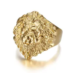 HIP Hop Bling Gold Color Stainless Steel Animal Male Lion Finger Rings for Men Rapper Jewelry Size 7-13 Drop Shipping