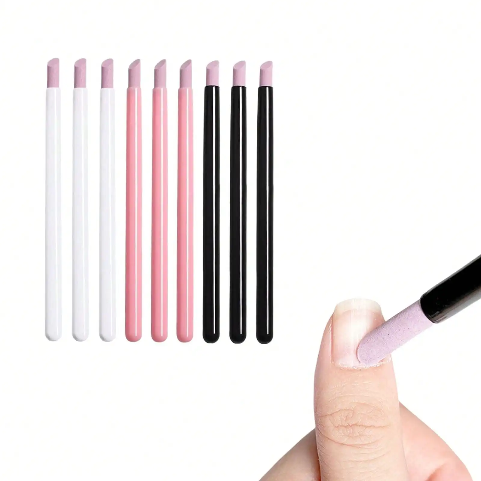 3pcs Pink Quartz Nail Files Cuticle Remover Pumice Stone Grinding Pen Manicure Sticks For Dead Skin Removing Smooth Nail Buffer Professional Pedicure Manicure Tools Portable Nail Care Set