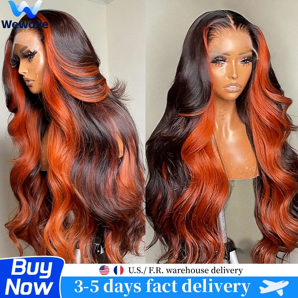 

Human Hair Wig Body Wave Style Highlight Ginger Ombre Orange Color Soft Waves Natural Look Full Volume Lightweight Daily Wear