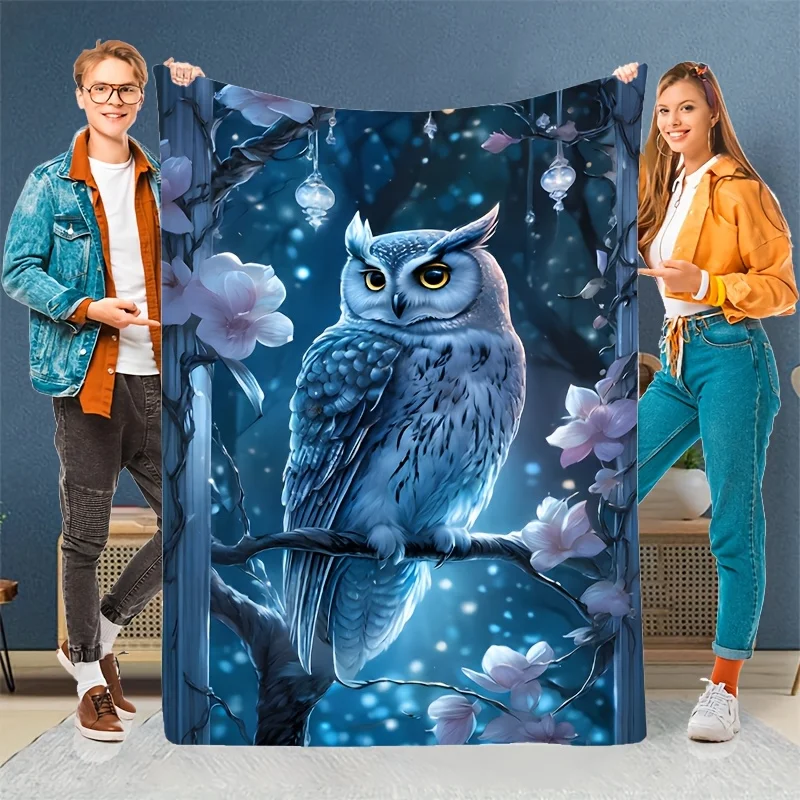 1pc Dreamy Night Cat And Cherry Blossom Themed Printed Flannel Blanket, Fashionable, Soft, Warm, All-Season Multi-Functional Gif