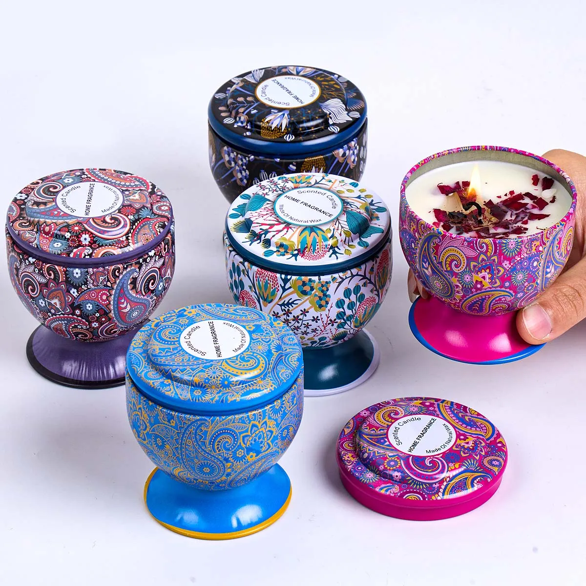 Goblet Flowers Scented Candle Box Rose Lavender Fragrance Candles Jar Smokeless Incense Wax Wedding Birthday Gift Home Decor