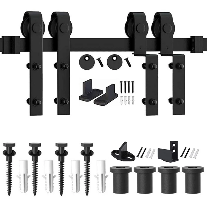 Imagem -06 - Bypass Deslizante Porta do Celeiro Ferragem Rolos para Portas Duplas Preto Dobrado Gancho Sistema Apenas Rolos para Venda j Forma