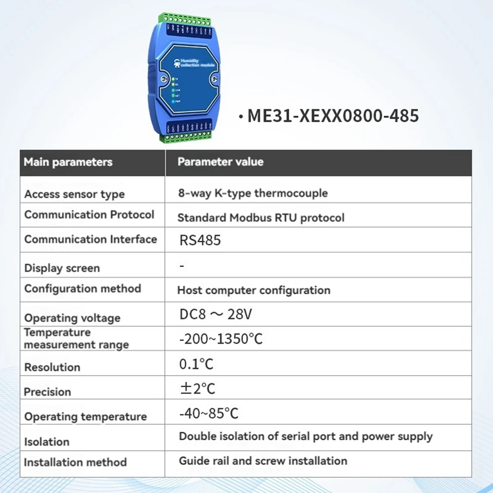 AT42 8 Way Temperature Acquisition Module Modbus RS485 PT100 RTD Gateway Watchdog Industrial