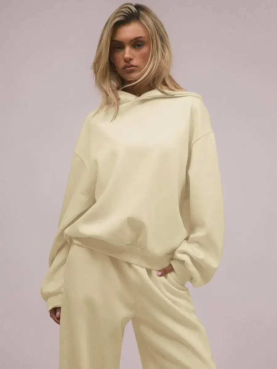 

Oversized Hoodie Relaxed Fit Dropped Shoulder Sweatshirt Casual Y2K Streetwear Beige
