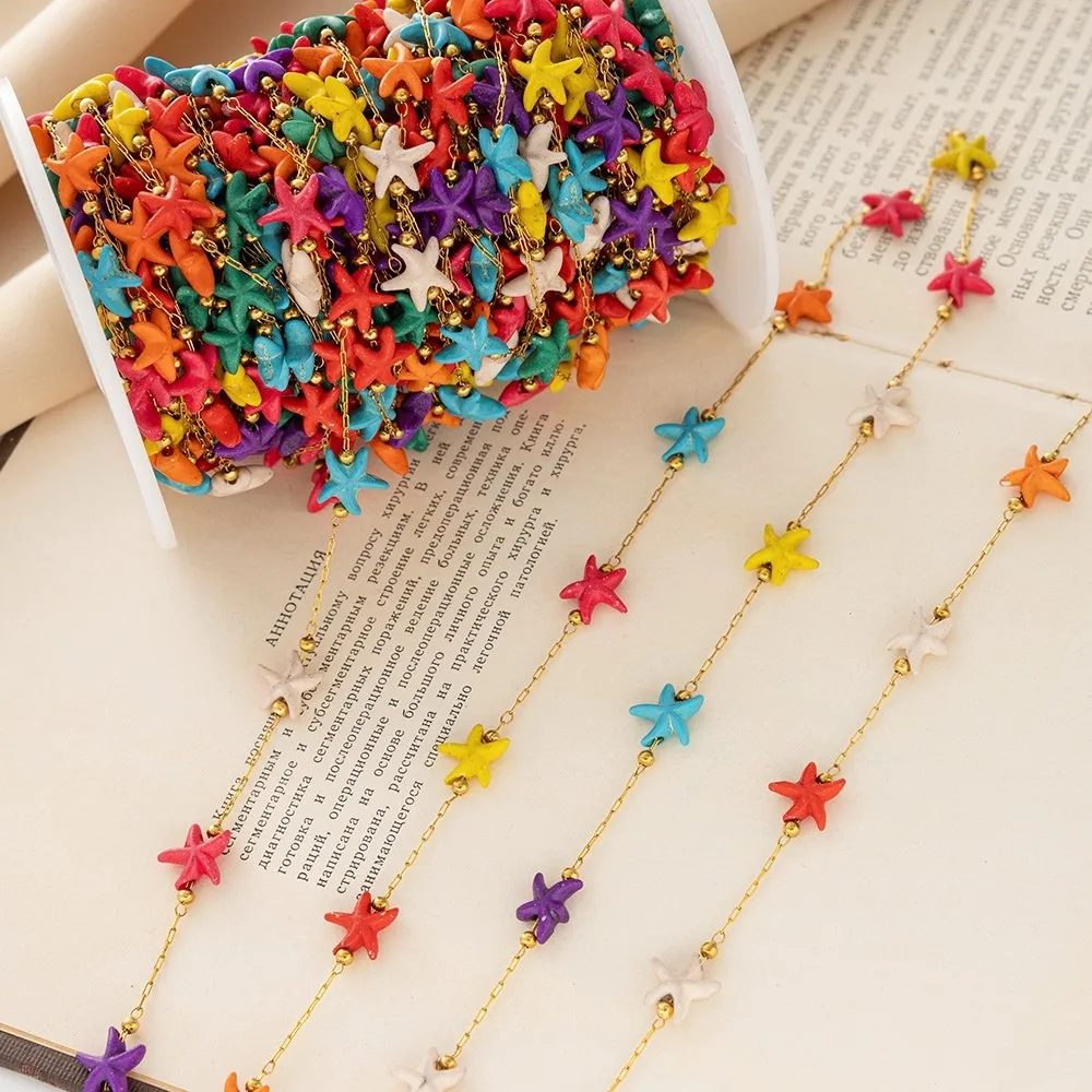 1 metro de cuentas espaciadoras sueltas de acero inoxidable en forma de estrella de mar, cadenas de cuentas de piedra para la fabricación de joyas, collares y pulseras DIY.