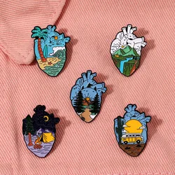 Love Outdoors Enamel Pins Custom Camping Heart Brooches Lapel Badges Mountain Beach Camper Jewelry Gift for Kids Friends