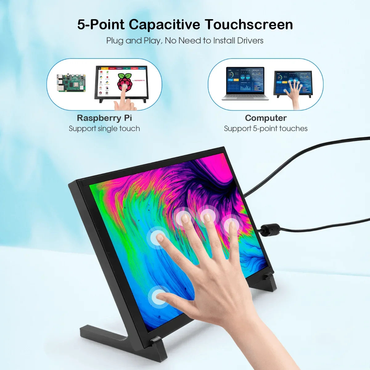 Hot Sale 10.1inch IPS Capacitive Touch Monitor 1280x800 HDMI for Raspberry Pi 5, Jetson Nano, PC