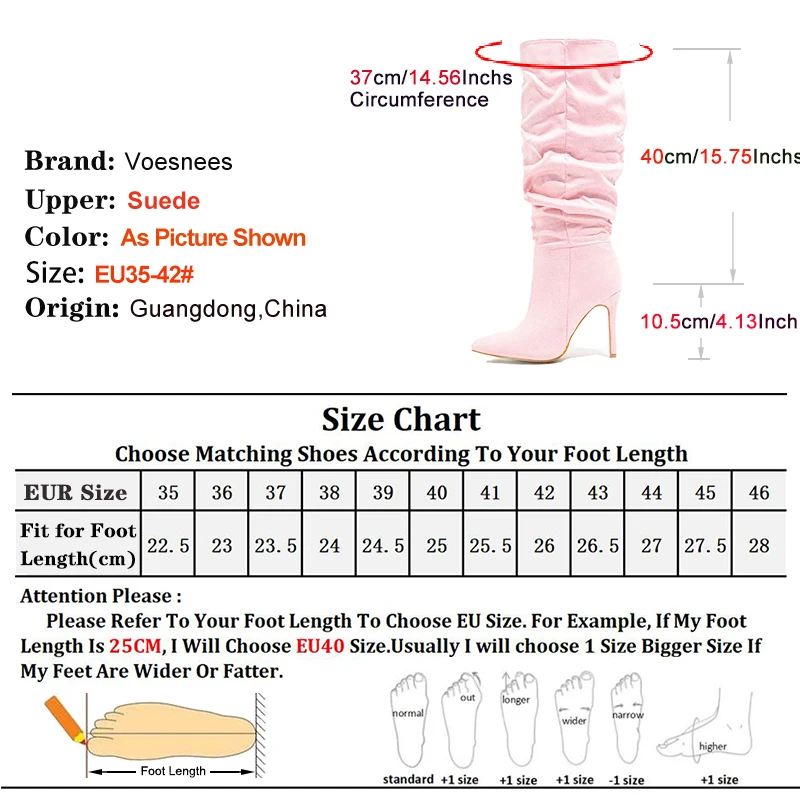 Long Boots Women Pointed Toe Party Shoes 2024 New Pleated Woman Knee-High Boots 10.5CM Pink Suede Slip On Thin Heels Botas Mujer