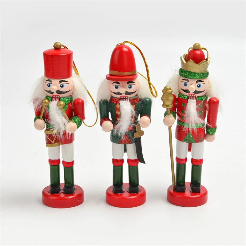 Red Series Wooden Mini Nutcracker Soldier Figure Pendant Ornament, Christmas Party Decor Supplies, Gifts for Kids, 12.5cm, 1Pc