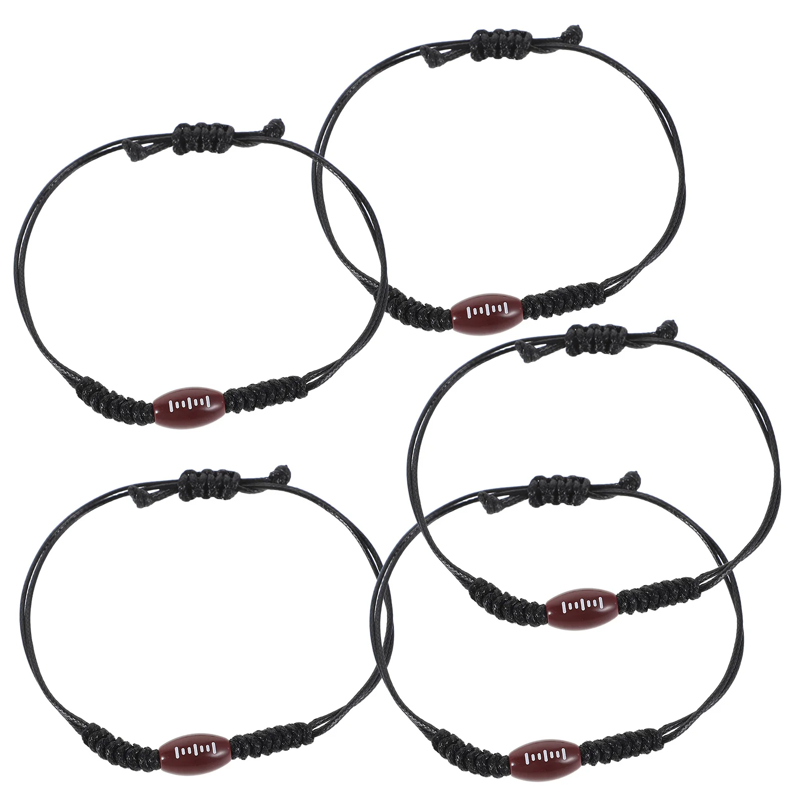 

5pcs Adjustable Polyester Rugby Themed Rope Bracelets Sports Wrist Accessories Versatile Design Fits All