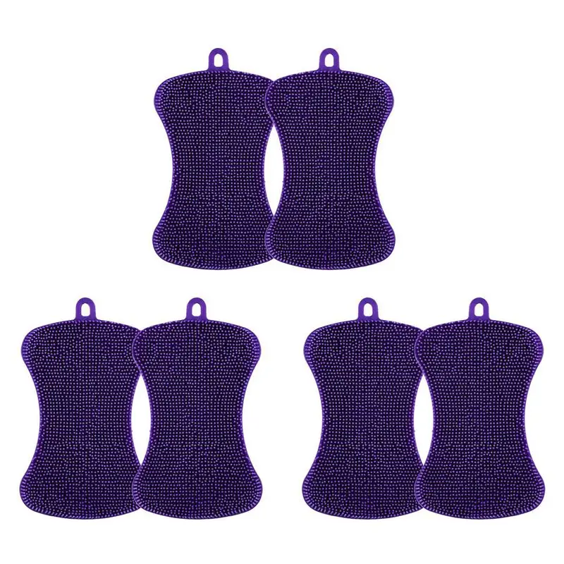 

ABKJ-силиконовая губка большого размера, для мытья посуды и кухонных принадлежностей, двусторонняя силиконовая губка-щетка (фиолетовая, 6 шт.)