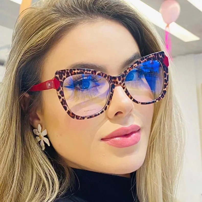 Mode Marke Luxus Design Retro Oversize Leopard Dame Rahmen Photochrome Anti Blau Licht Hyperopie Lesebrille 0 Bis + 6 – Detail 1