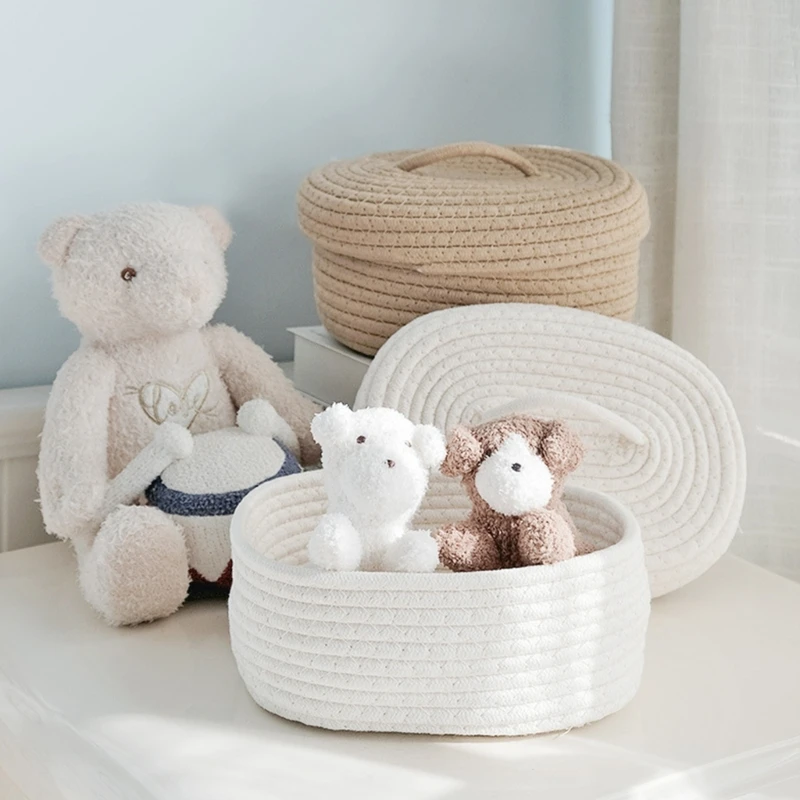 Hộp đựng hình bầu dục dệt có nắp bằng dây cotton Tổ chức đồ lặt vặt Phụ kiện trang điểm Son môi Tổ chức lông mày