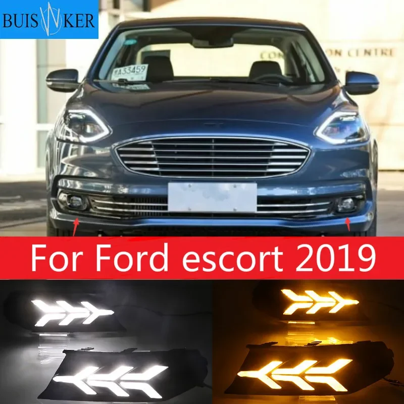 

1Pair DRL LED Fog Lamp Cover With Yellow Turning Signal Functions For Ford escort 2019 Daytime Running Light