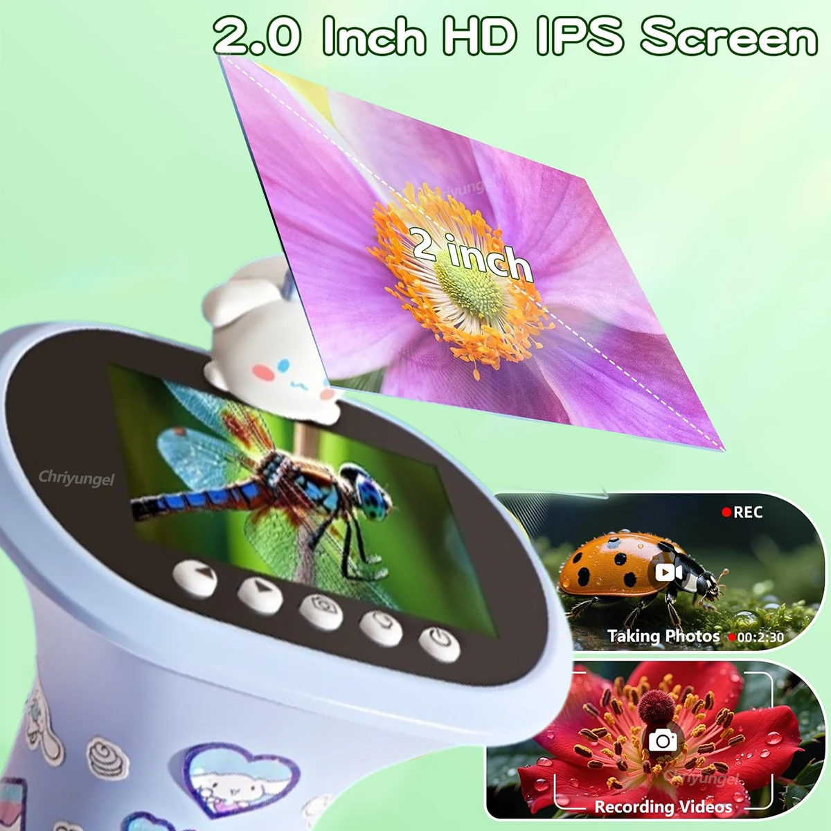 Chriyungel مجهر رقمي للأطفال 1000X مجموعة العلوم المحمولة مع مصباح ليد صور فيديو الجذعية ألعاب تعليمية صبي فتاة هدية