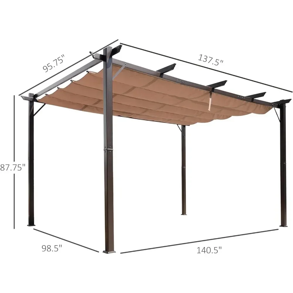 10' x 13' Aluminum Patio Pergola with Retractable Pergola Canopy, Backyard Shade Shelter for Porch, Outdoor Party, Garden