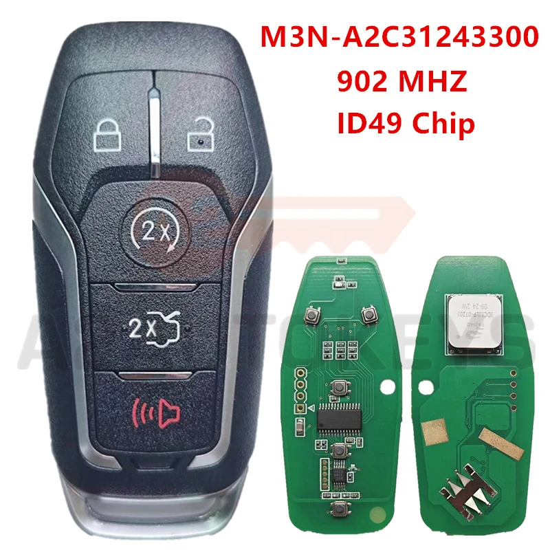 

A2AUTOKEYS For Ford Fusion Explorer Edge Mustang 2013-2017 M3N-A2C31243300 902MHz ID49 Chip Promixity Smart Car Remote Key