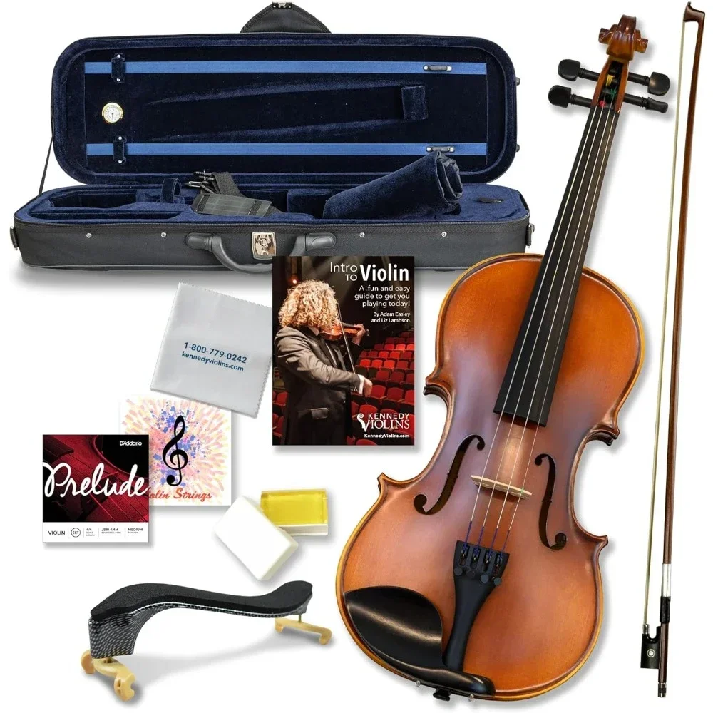 Premier Violin Outfit 4/4 Full Size - Carrying Case and Accessories Included - Solid Maple Wood and Ebony Fittings