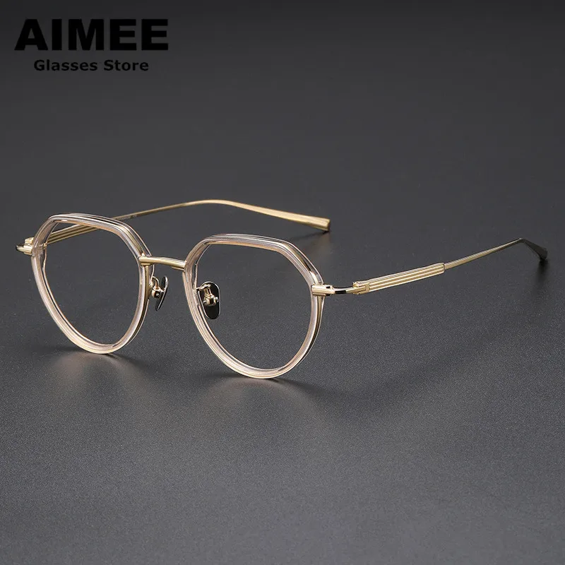 

Pure Titanium Acetate Polygon Round Glasses Frame Men Women Fashion Ultralight Prescription Eyeglasses Optical Blue Light Gafas