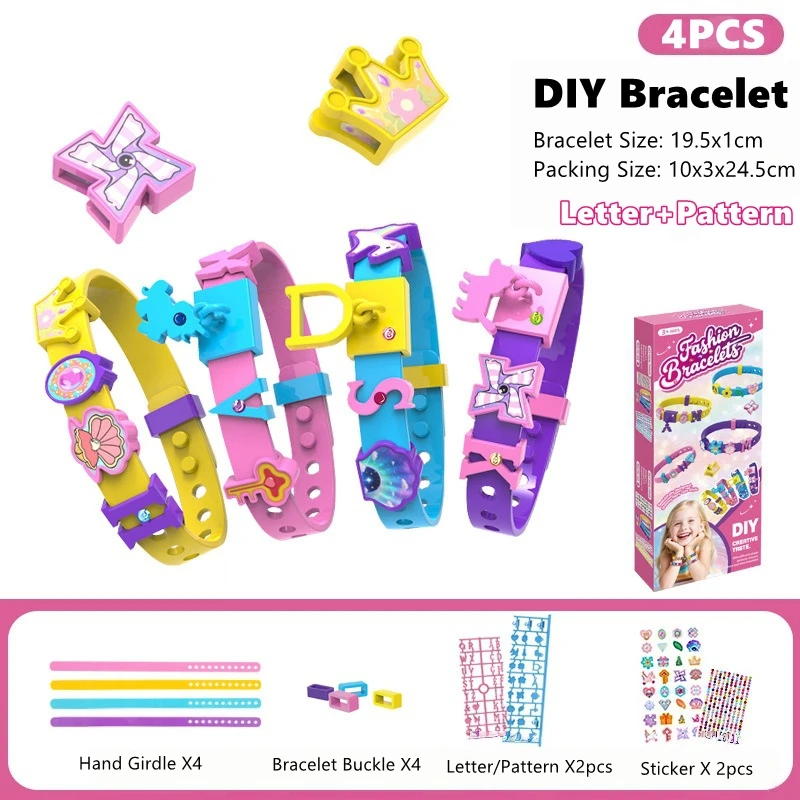Creative DIY Children Beaded Bracelet Craft Toys Cartoon Letter Pattern Charms Watchband Educational Toy Girls Birthday Giftskid