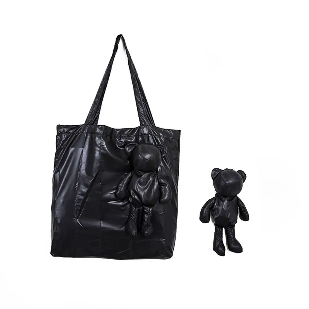 Foldable Cartoon Bear Shopping Bag Cute Large Capacity Waterproof Tote Bag Reusable Cotton Filling Grocery Bag