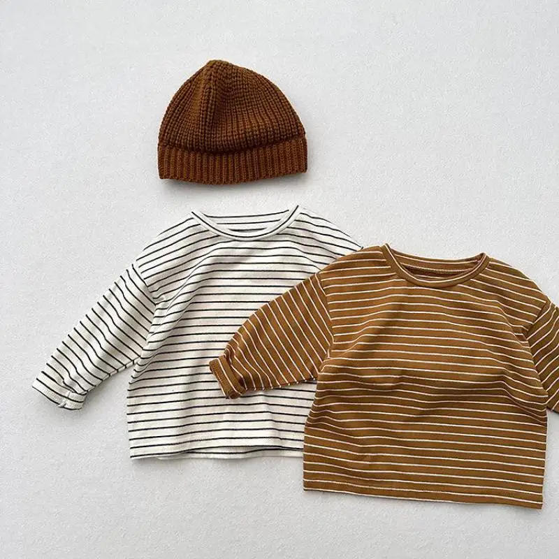 

2025 Autumn New Children Long Sleeve T Shirts Girls Bottoming Shirt Boys Casual Striped Tee Baby Cotton O-neck Tops Kids Clothes