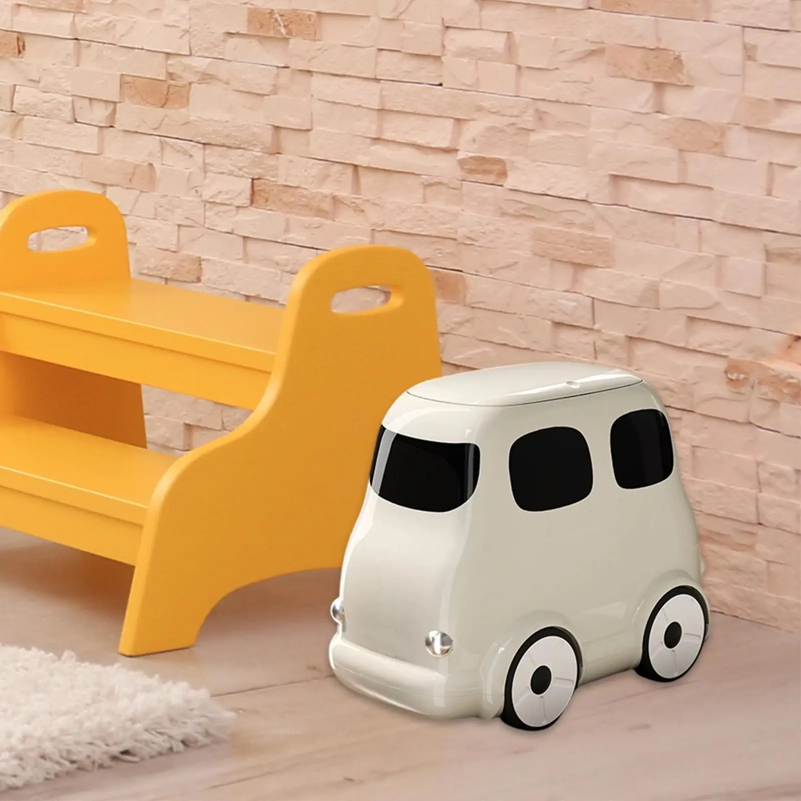 Creative Trash Can with Wheels Pop Up Press Lid Wastebasket Multifunctional Garbage Bin for Kitchen Bedroom Office Use