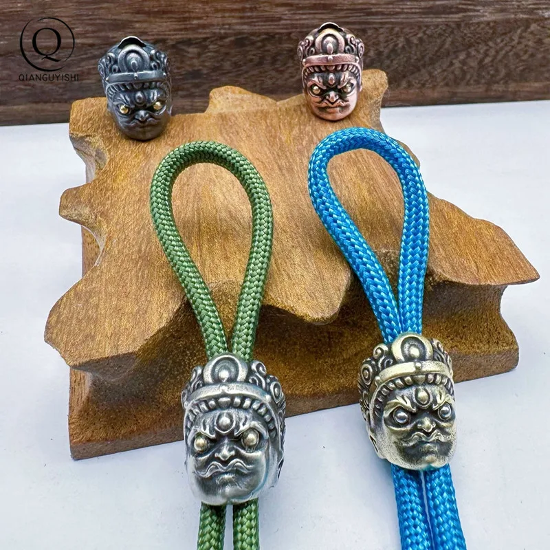 Mahakala Buddha Head Brass Lanyard Pendants Buddhism Paracord Beads Charms EDC DIY Umbrella Rope Bracelets Accessories Jewelry