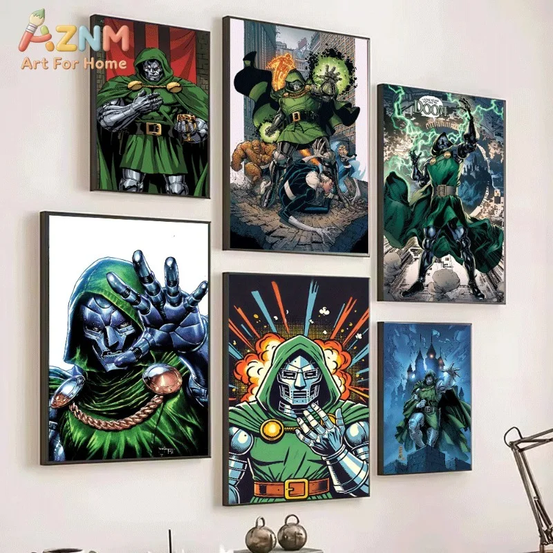 Red Curtain Doctor Doom Superhero Comic Canvas Wall Art No Frame Villain Character Print Poster for Living Room Bedroom Home