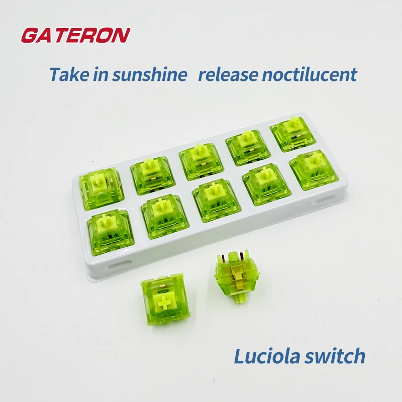 GATERON Luciola Keyboard Switch 5 Pin Linear 55g RGB DIY Hotswap High Gloss Translucent Green Top Housing Glow In Dark