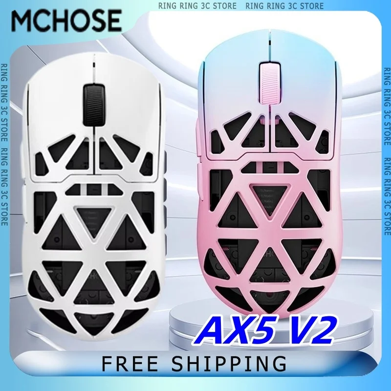 New MCHOSE AX5 V2 Gaming Mouse Tri-mode Wireless Paw3950 Sensor 8K Polling Rate Magnesium Alloy Mouse Customized Pc  Accessories