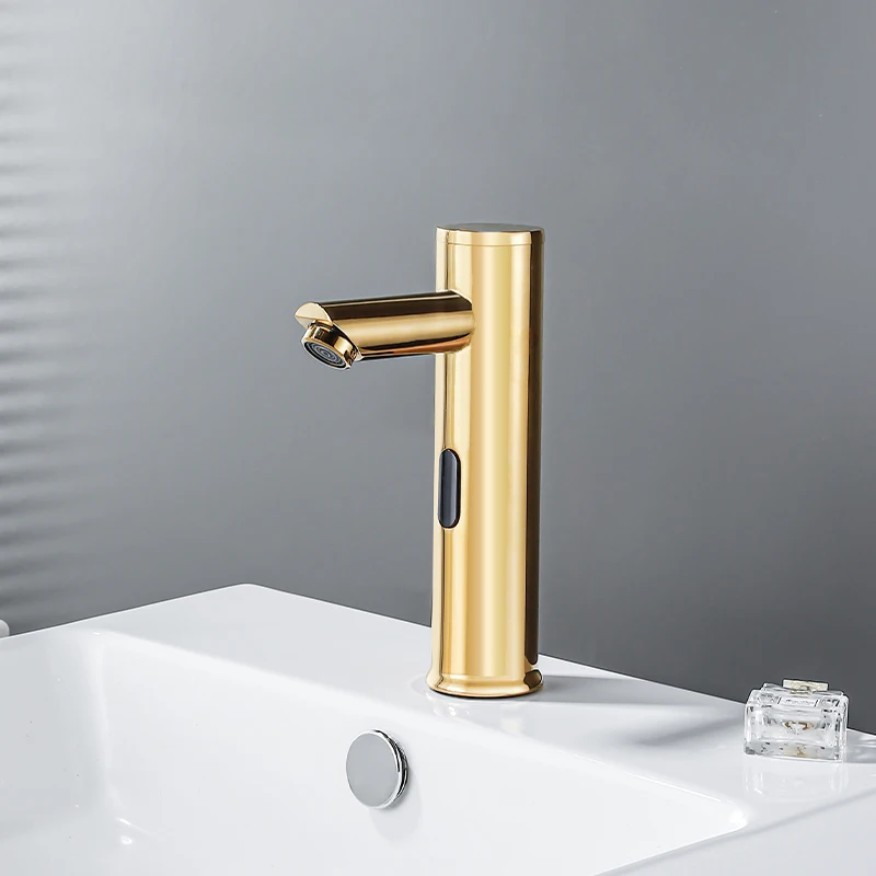 Full-automatic single hot and cold intelligent induction faucet infrared household hand washer with golden copper