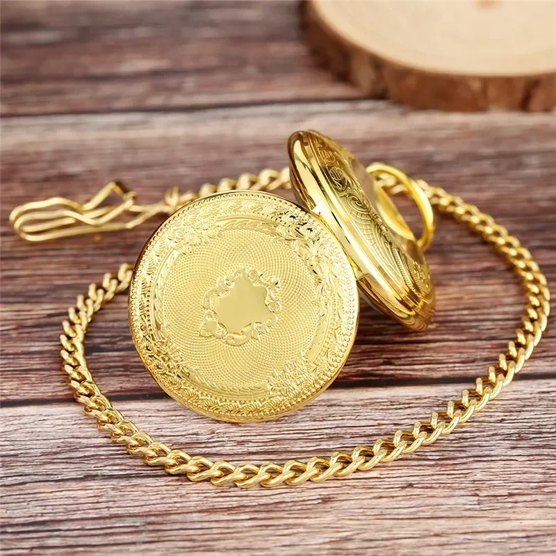 Antique Luxury Yellow Gold Shield Design Clock Skeleton Dial Mechanical Hand Winding Pocket Watch for Men Women Gift FOB Chain