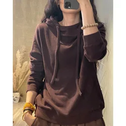 Fashion hooded Spliced Solid Color All-match Hoodies Female Clothing 2023 Autumn New Oversized Casual Tops Commute Sweatshirts