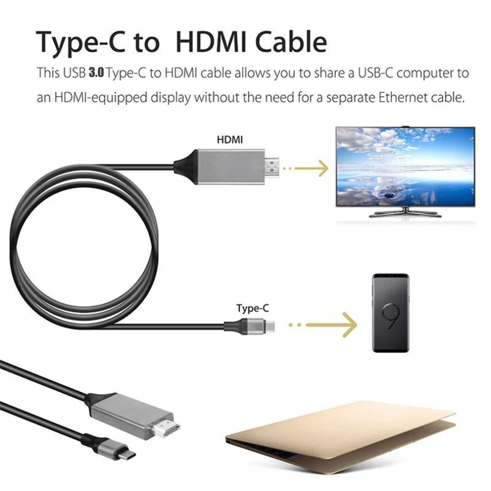 USB C타입 HDMI 호환 어댑터 케이블, 맥북 프로 크롬북 픽셀 HDTV TV 케이블, 4K 1080P 3.1 USB-C 케이블