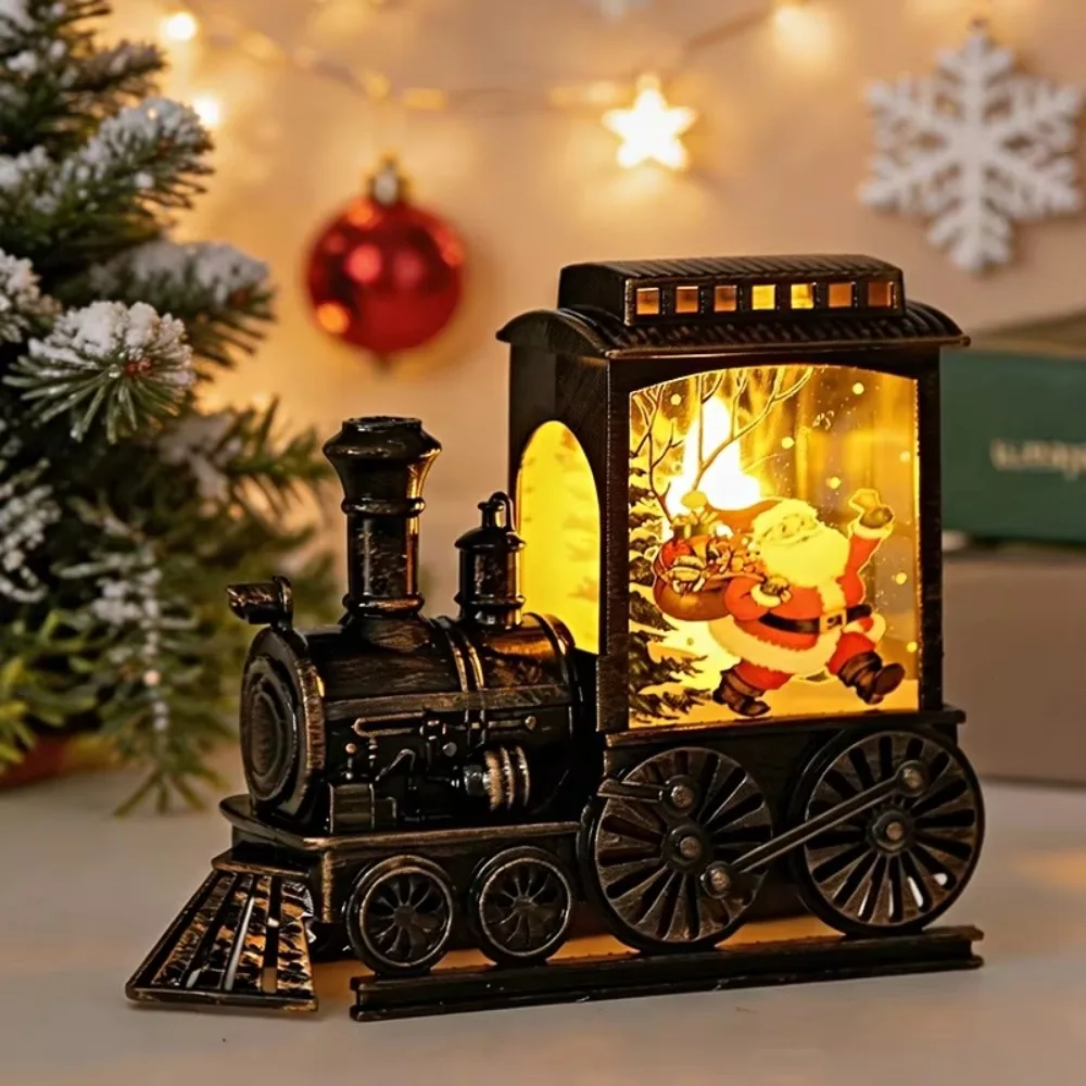 Creative Vintage Christmas Train LED Light Deer Design Plastic Train Ornaments Santa Claus Train Night Lamp Fireplace