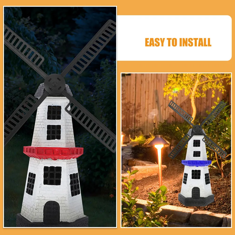 5Set Resin Solar Powered Windmill Blades Dutch Style Waterproof Outdoor Garden Patio Courtyard Lawn Ornament Lighthouse Decor