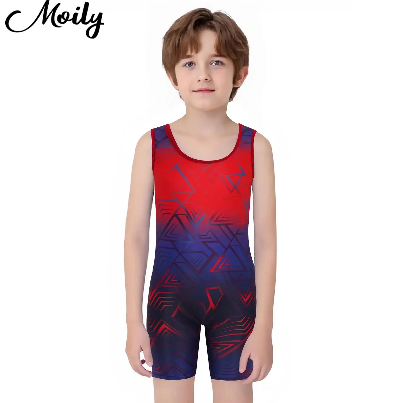 Children Boys Swim Bodysuit Kids Sports Jumpsuit Breathable Quick-drying Wrestling Singlet U Neck Sleeveless Bodysuit Costume