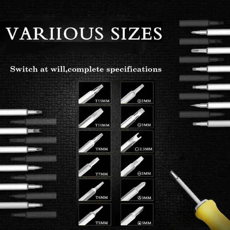 12 In 1 Screwdriver Set Magnetic Bit Cross Flat Shaped Screwdriver Head Multifunctional Precision Handheld Maintenance Tool Home