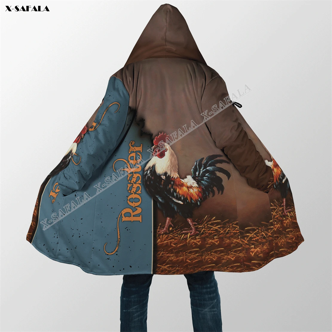 Rooster Deluxe King Tattoo 3D Printed Overcoat Hooded Blanket Coat Cape Fleece Loose Men Female Cloak Windproof Warm Winter