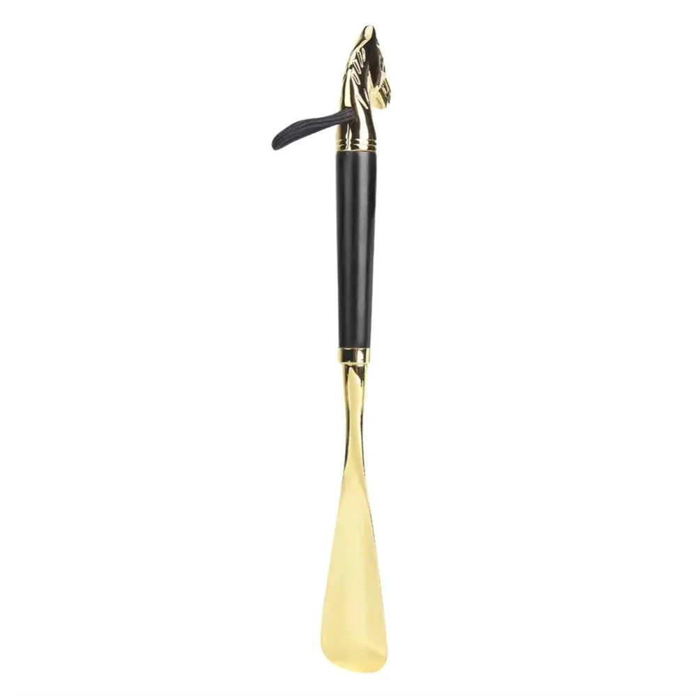 32cm Metal Shoe Horn Lion/Horse Head Long Wood Handle Shoehorn Handheld Shoes Wearing Tool Portable Shoe Lifter Reduce Bending