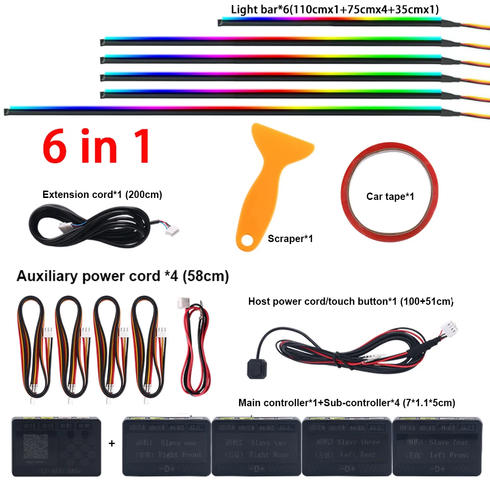 Dual Zone 18 in 1 Full Color Streamer Auto Omgevingslicht RGB 64 kleuren LED Interieur Acrylvezel Strip Decoratie Sfeerlamp
