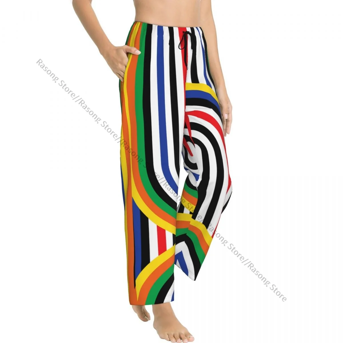 Cozy Flannel Pajama Pants for Women Abstract Art Colorful Disco Rainbow Pattern Sleep Bottoms Home Loungewear