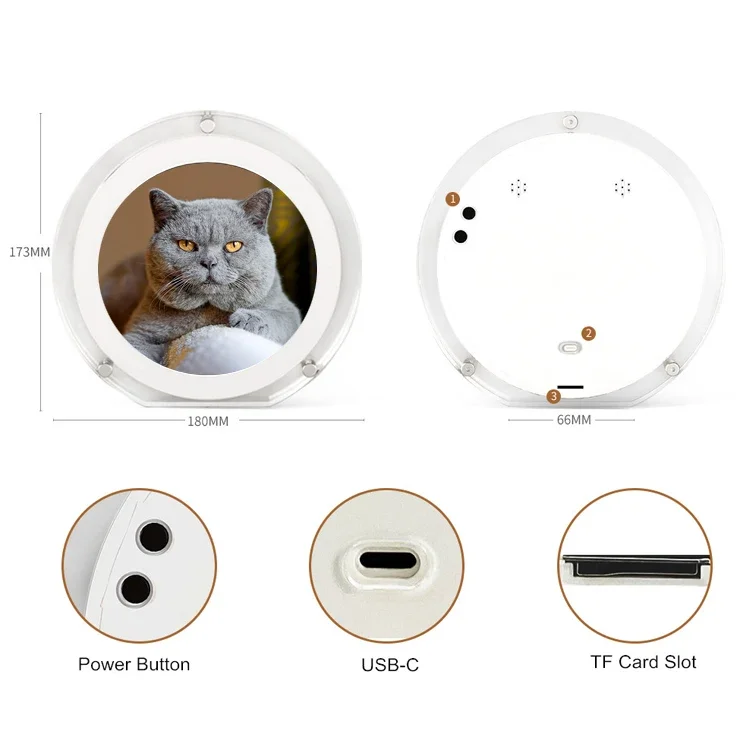 2026 5 Inch Round Digital Photo Frame With 2GB Memory 2000 MAh Battery Desktop LCD Acrylic Picture Frame