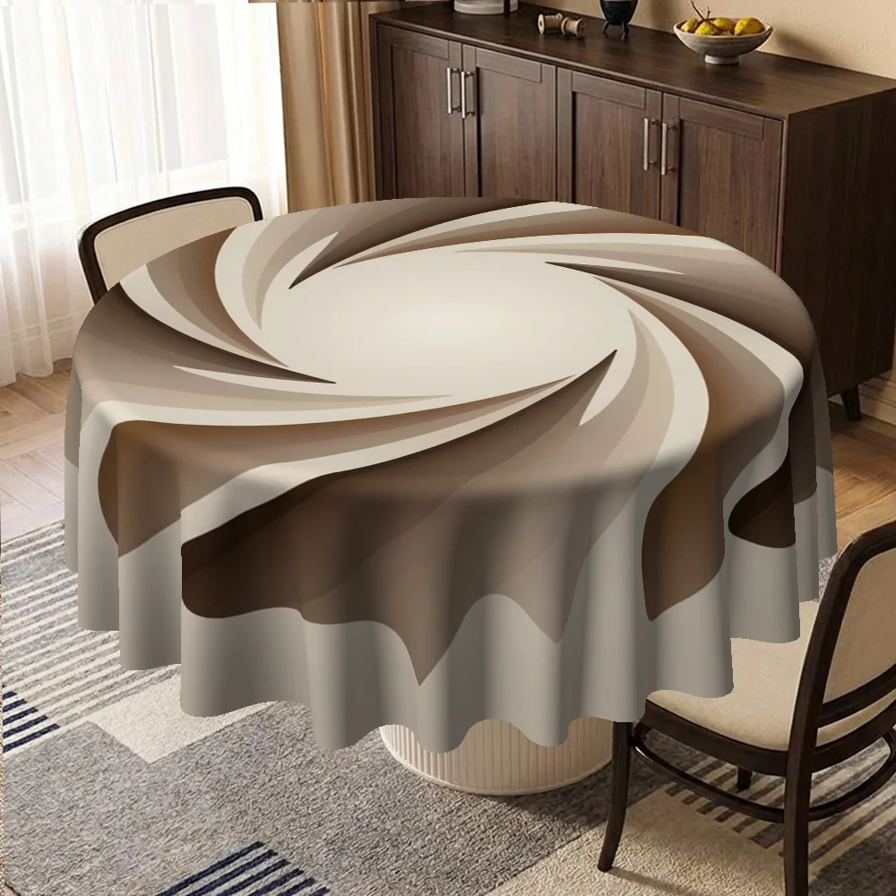 Round tablecloth suitable for brownish-brown or beige abstract spiral table cover - spiral pattern fabriczyc