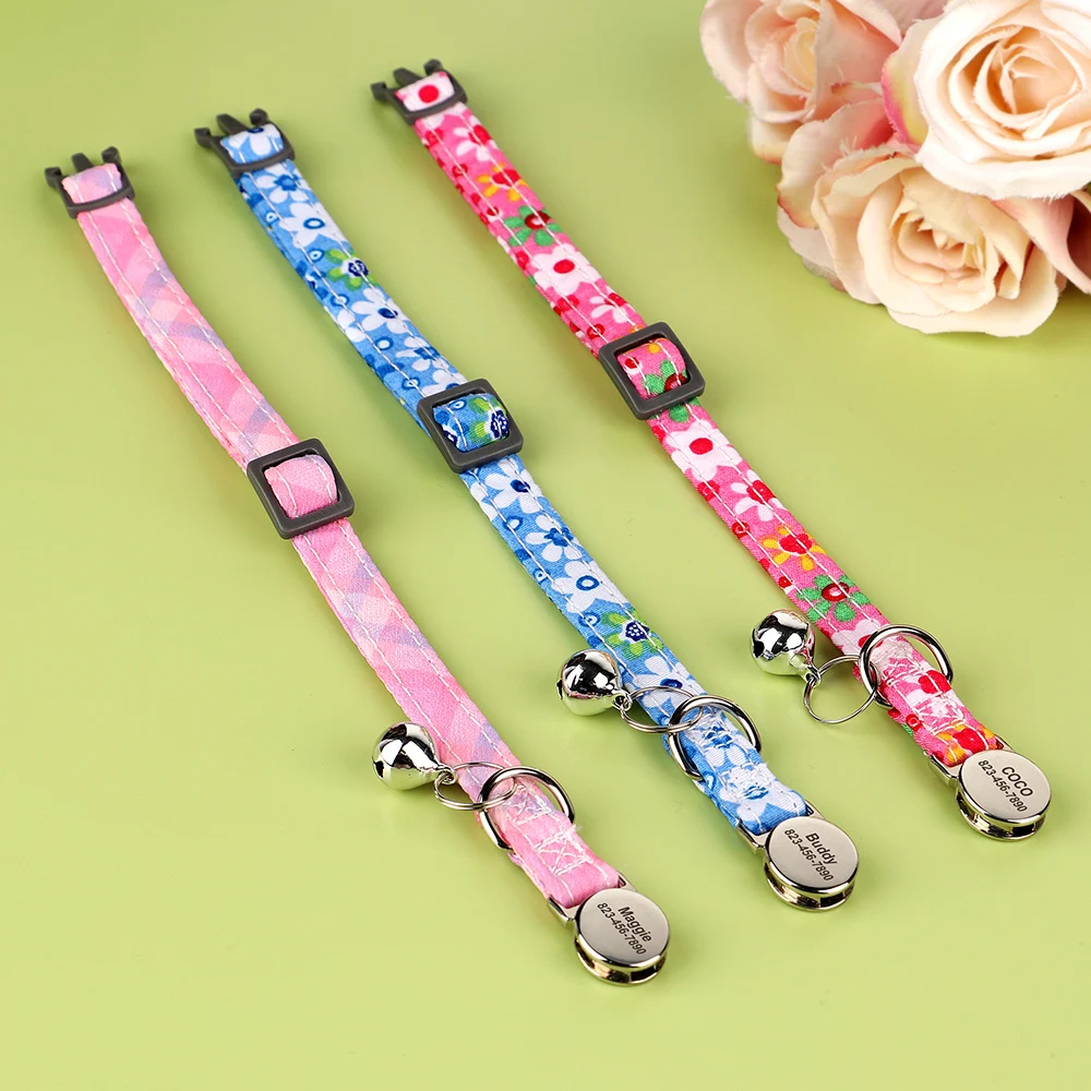 Personalized Cat Dog Collar With Bell Pet Accessories Custome Small Dogs Cats Necklace Engrave ID Name Tag Puppy Kitten Collars