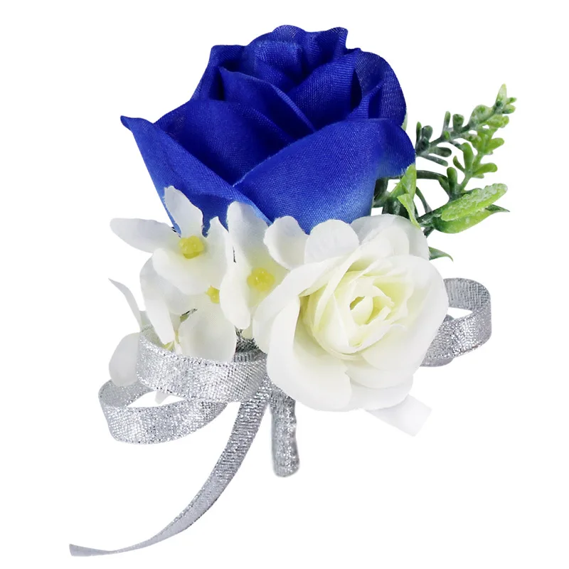 Boutonniere And Wright Corsage Wedding Ceremony Bride and groom's corsage Royal blue lapel sisters boudoir group imitation silk