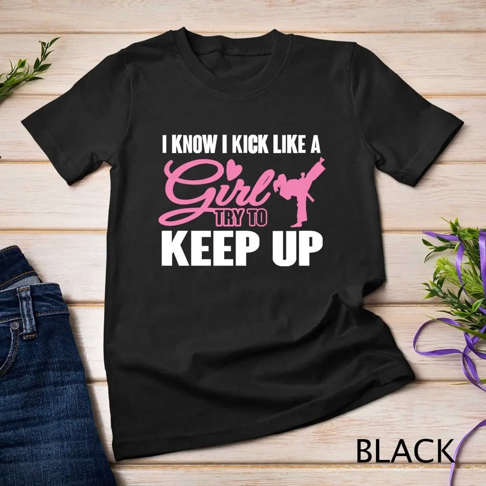 Taekwondo Like a girl women empowerment gift T shirt vintage Washed streetwear Soft homme graphic Stretched fashion